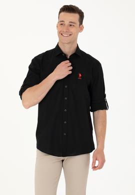 Erkek Siyah Keten Görünümlü Basic Gömlek - 50254189080