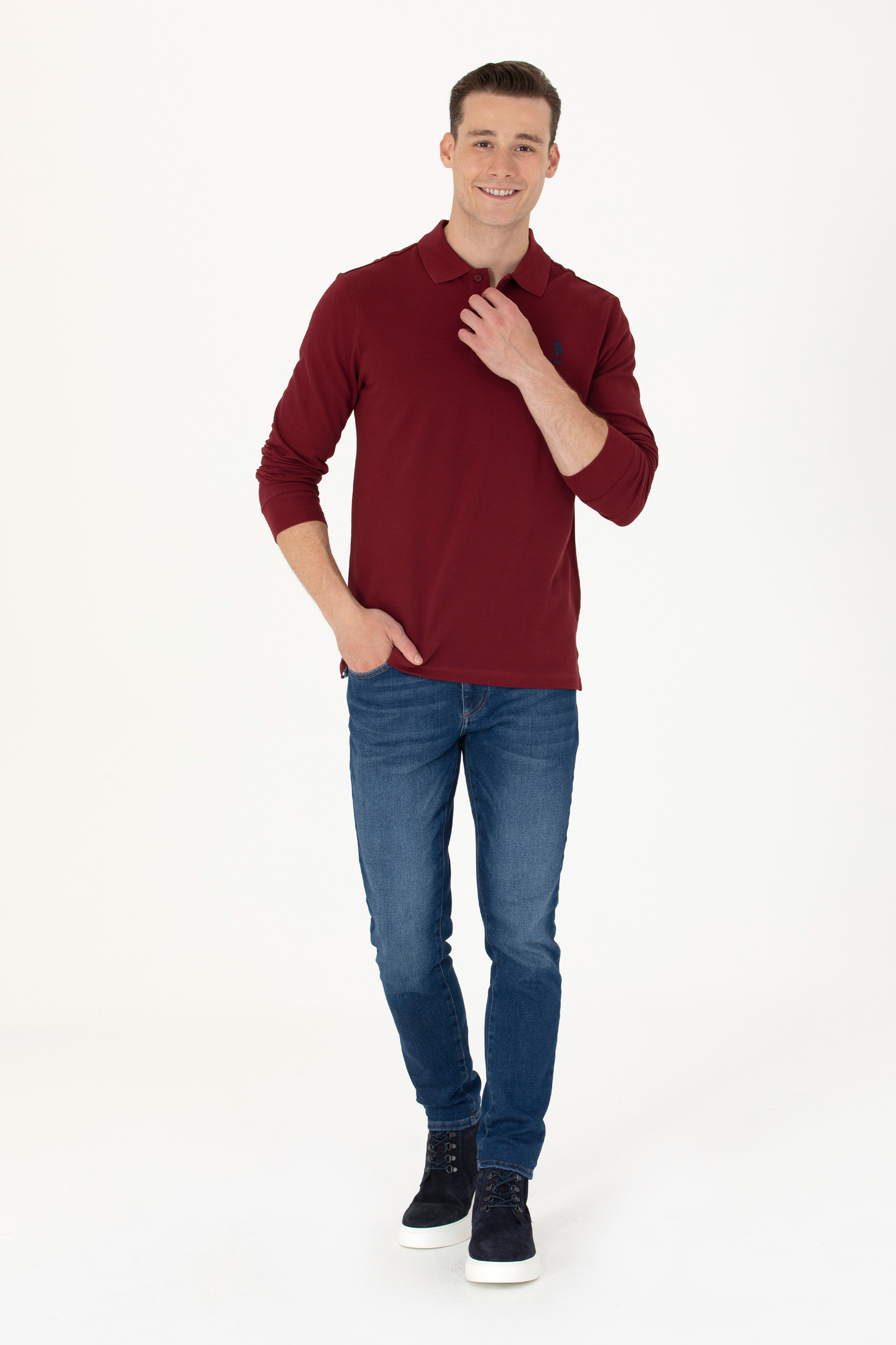 Erkek Bordo Basic Sweatshirt - Image 4