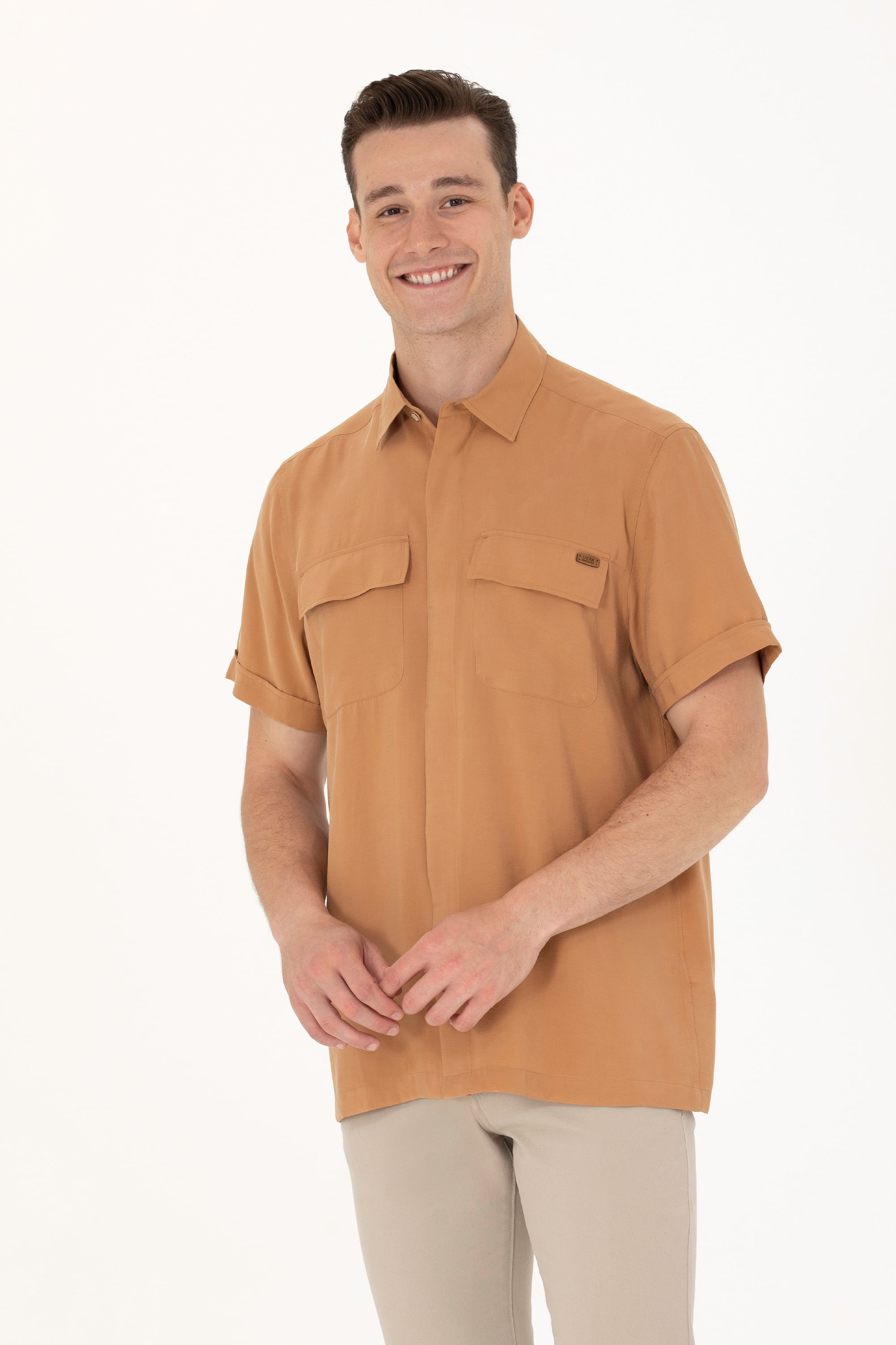 Erkek Camel Kısa Kollu Gömlek