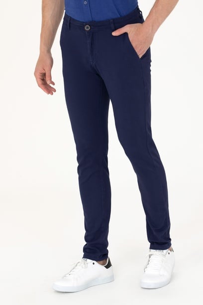 Erkek Slim Fit Lacivert Kanvas Pantolon