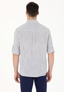 Erkek Lacivert Çizgili Beyaz Gömlek - 50263330027