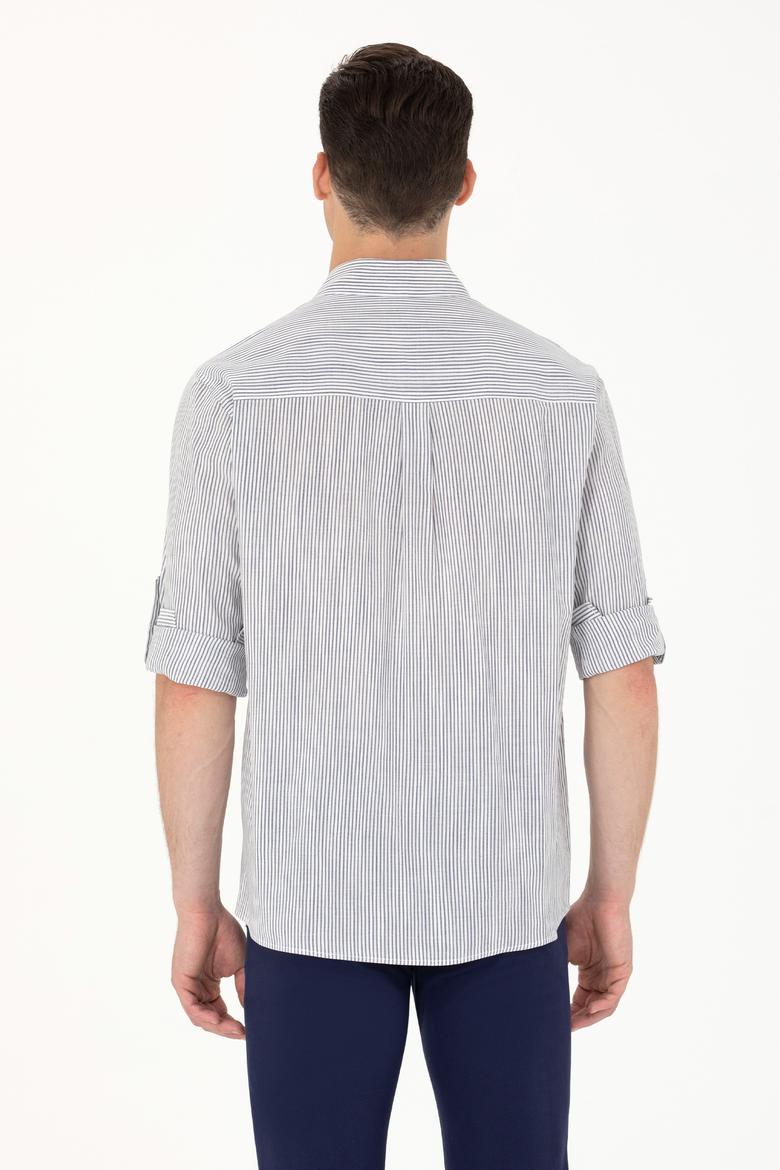 Erkek Lacivert Çizgili Beyaz Gömlek - 50263330027