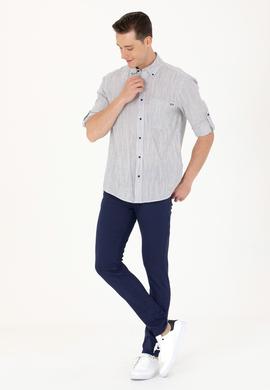 Erkek Lacivert Çizgili Beyaz Gömlek - 50263330027