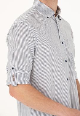 Erkek Lacivert Çizgili Beyaz Gömlek - 50263330027