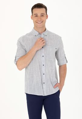 Erkek Lacivert Çizgili Beyaz Gömlek - 50263330027