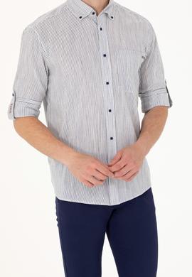 Erkek Lacivert Çizgili Beyaz Gömlek - 50263330027