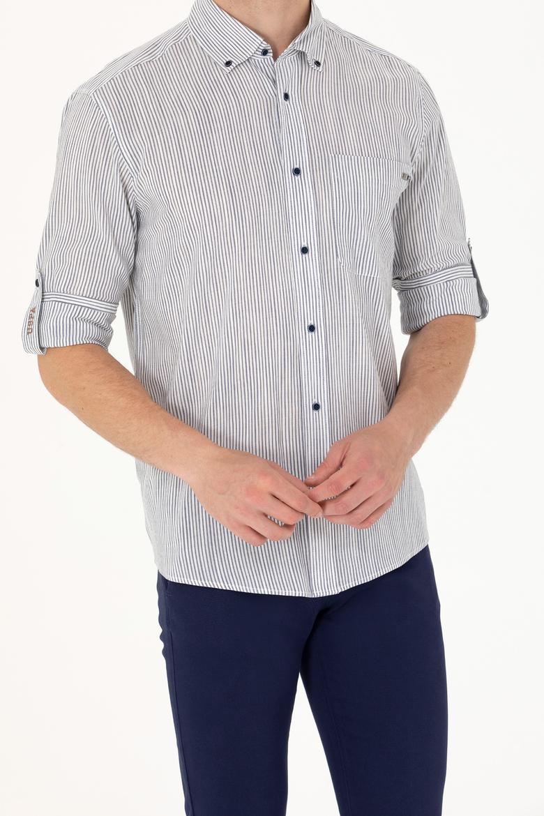 Erkek Lacivert Çizgili Beyaz Gömlek - 50263330027