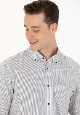 Erkek Lacivert Çizgili Beyaz Gömlek - 50263330027