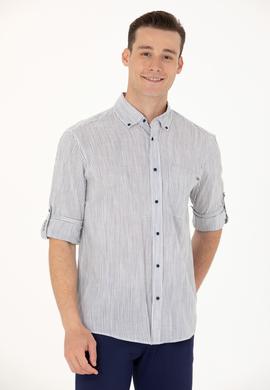 Erkek Lacivert Çizgili Beyaz Gömlek - 50263330027