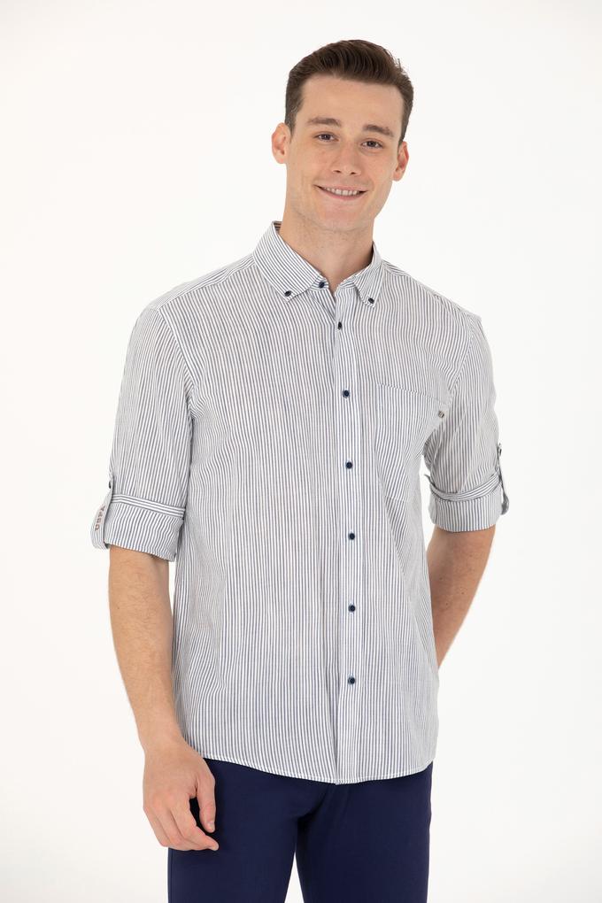 Erkek Lacivert Çizgili Beyaz Gömlek