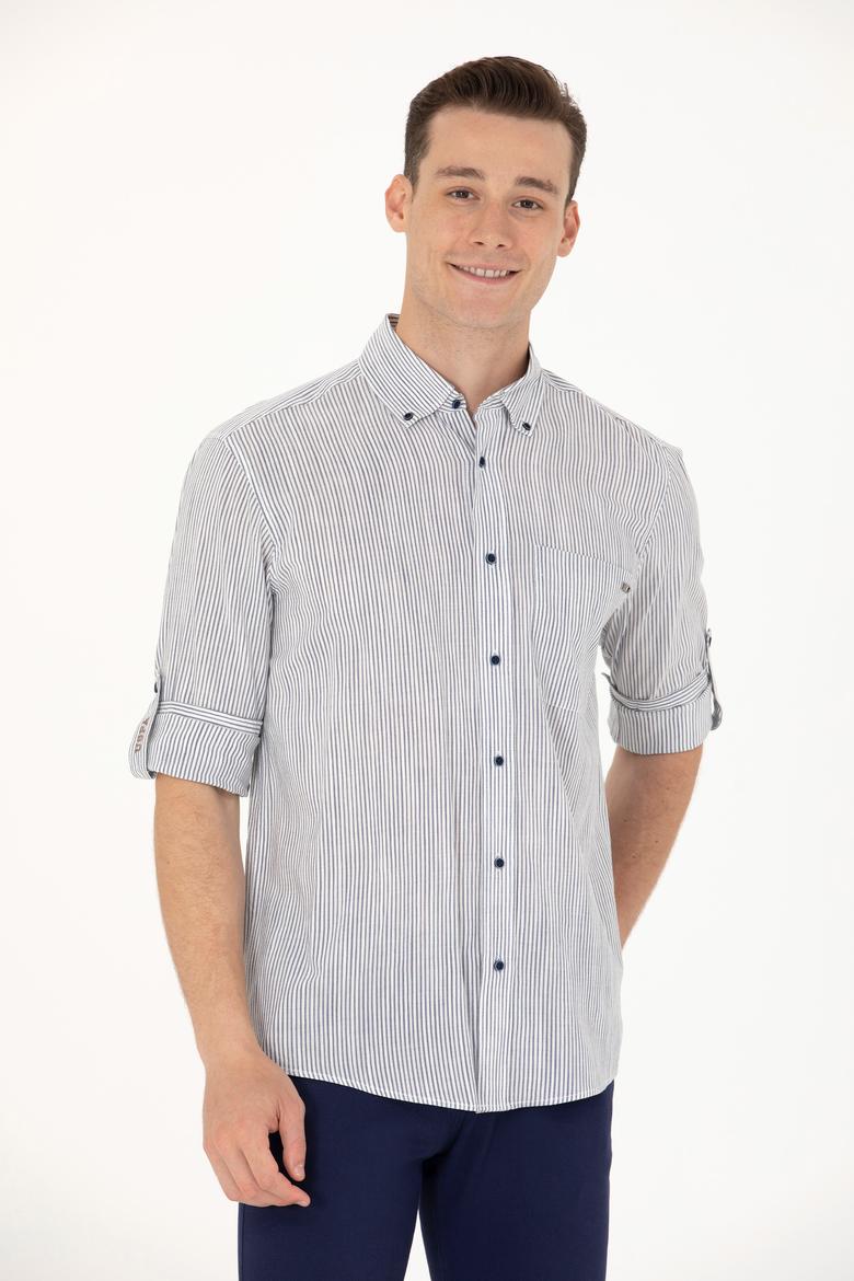 Erkek Lacivert Çizgili Beyaz Gömlek