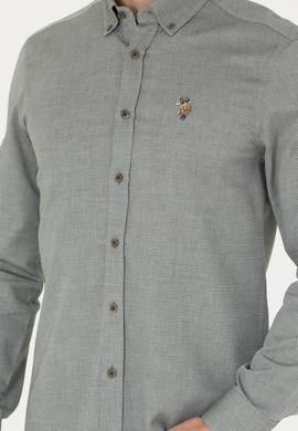 Erkek Koyu Yeşil Uzun Kollu Basic Gömlek - 50271292126