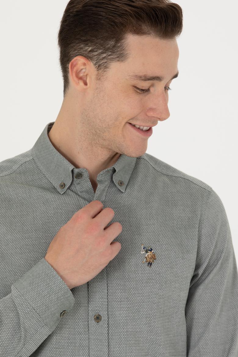 Erkek Koyu Yeşil Uzun Kollu Basic Gömlek - 50271292126