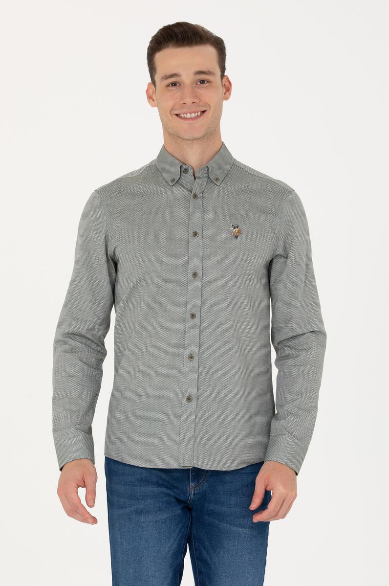 Erkek Koyu Yeşil Uzun Kollu Basic Gömlek