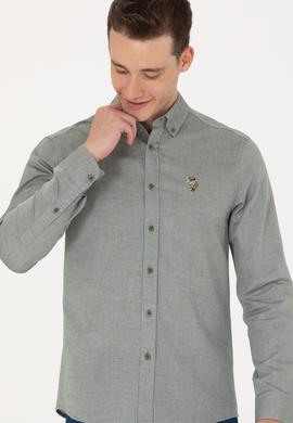 Erkek Koyu Yeşil Uzun Kollu Basic Gömlek - 50271292126