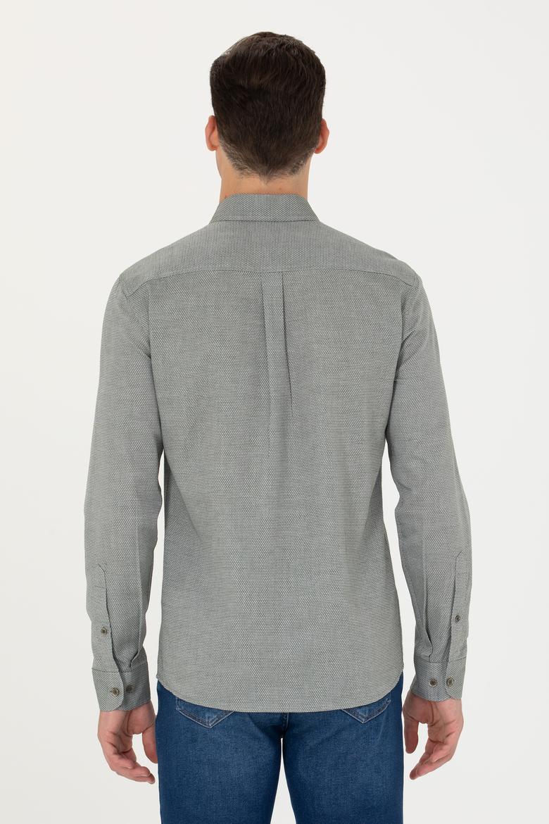 Erkek Koyu Yeşil Uzun Kollu Basic Gömlek - 50271292126