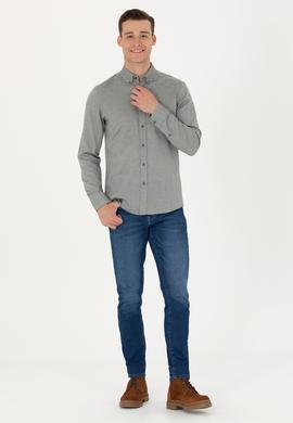 Erkek Koyu Yeşil Uzun Kollu Basic Gömlek - 50271292126