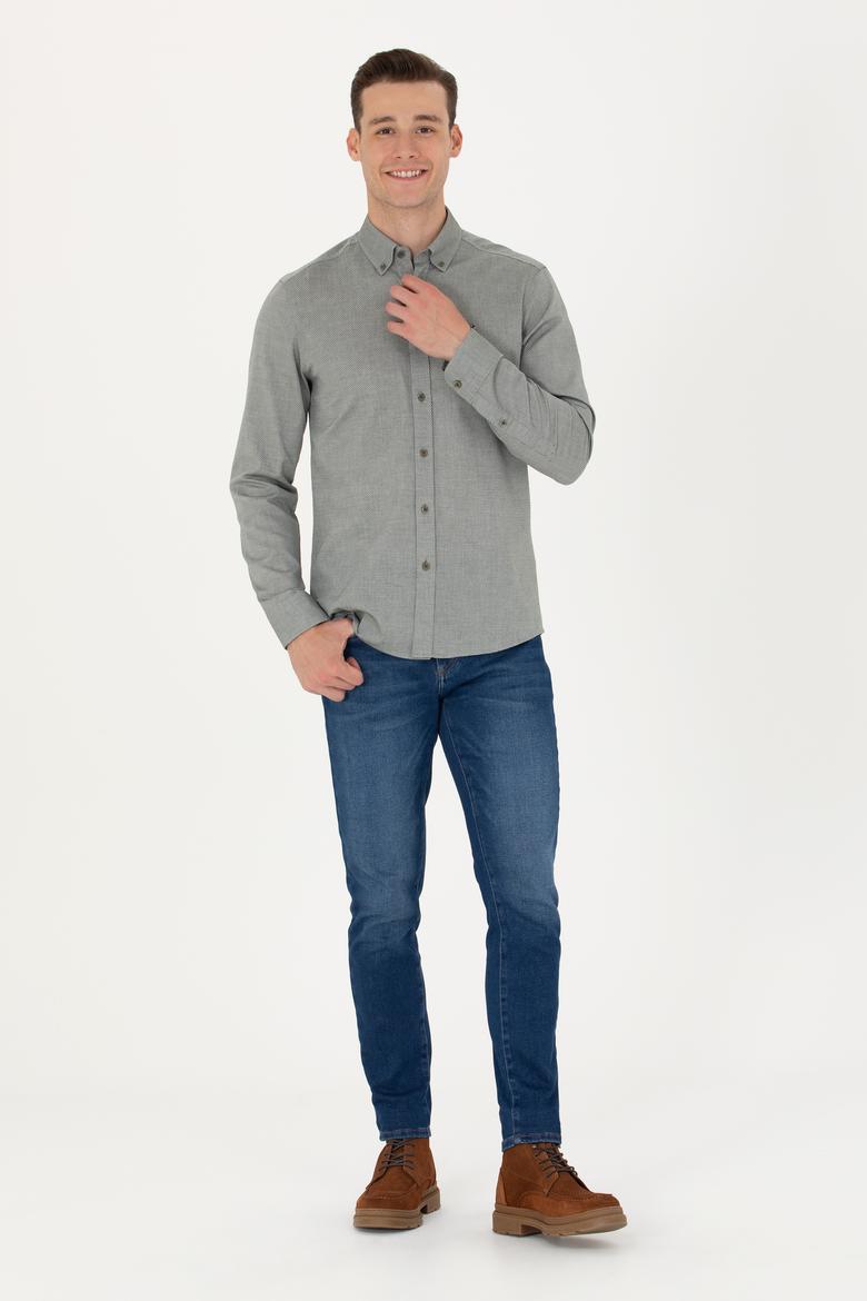 Erkek Koyu Yeşil Uzun Kollu Basic Gömlek - 50271292126