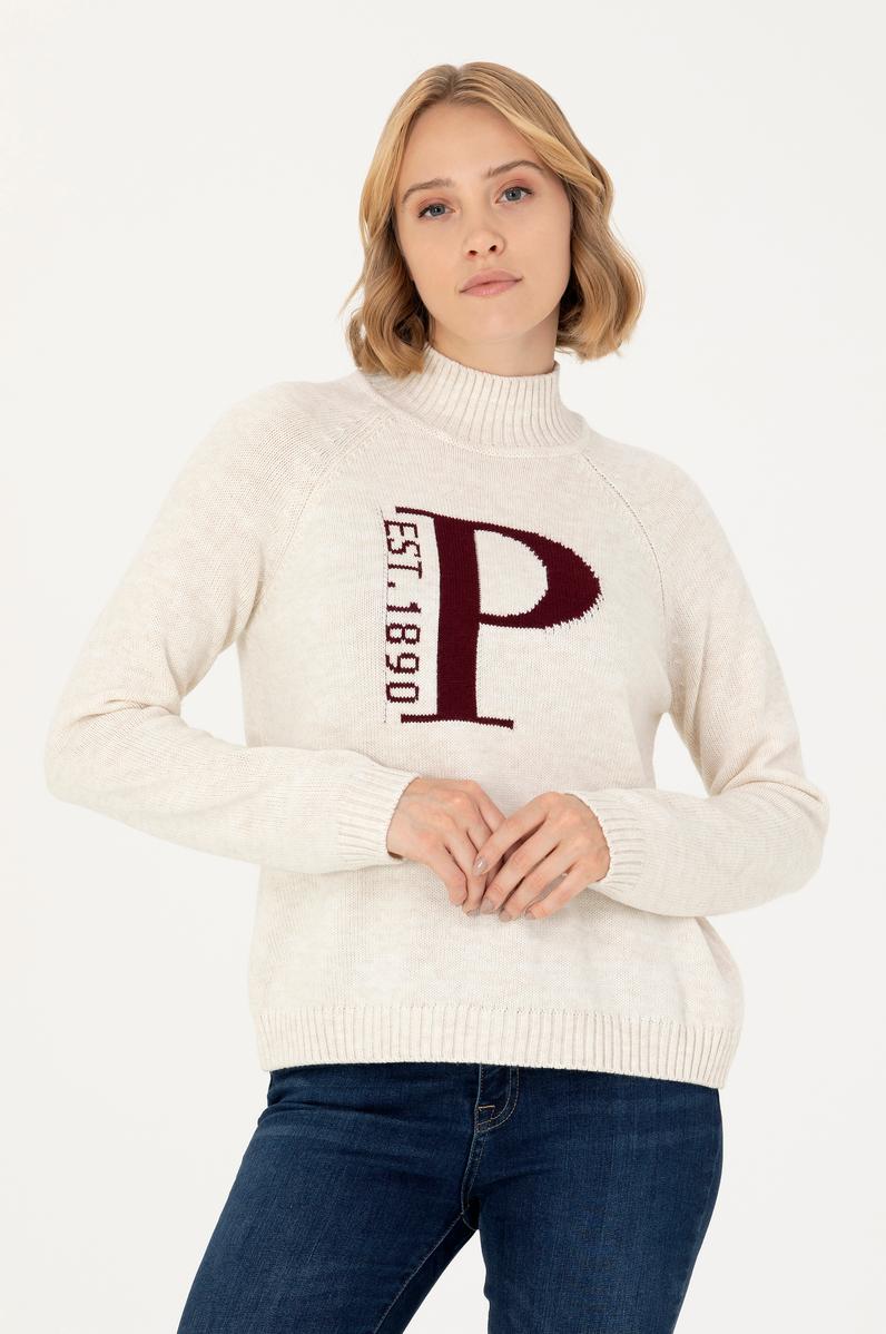 Kadın Krem Balıkçı Yaka Kazak