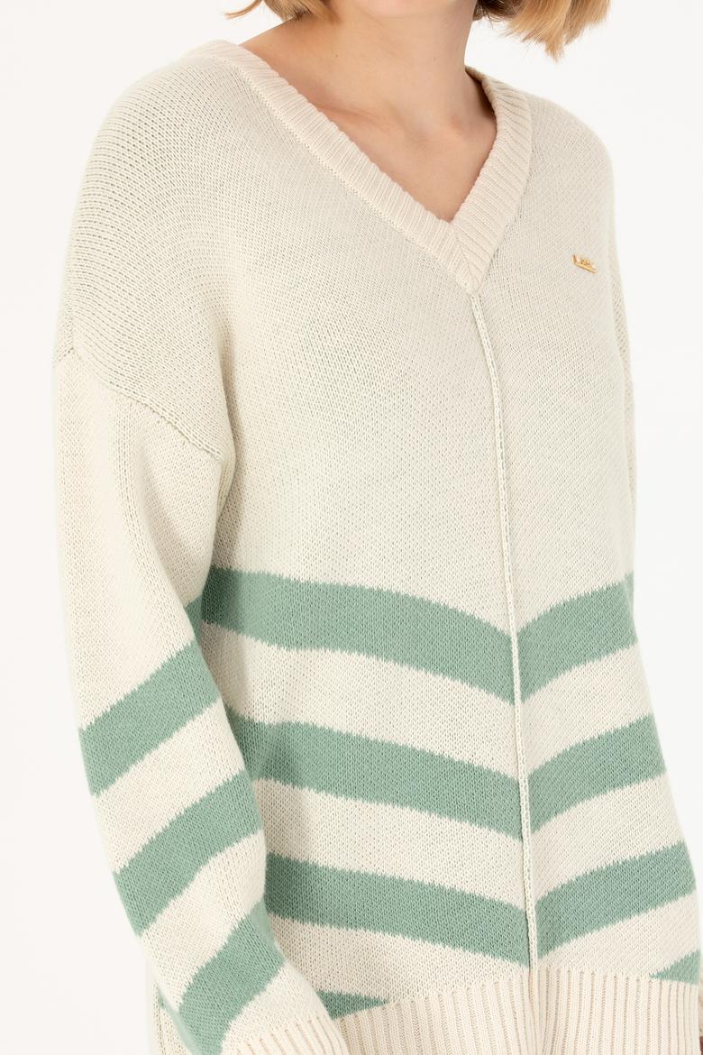 Kadın Krem V Yaka Kazak - 50272041008