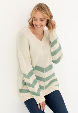 Kadın Krem V Yaka Kazak - 50272041008