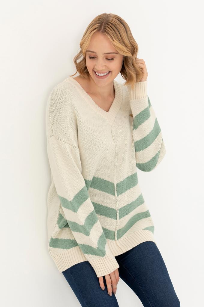 Kadın Krem V Yaka Kazak