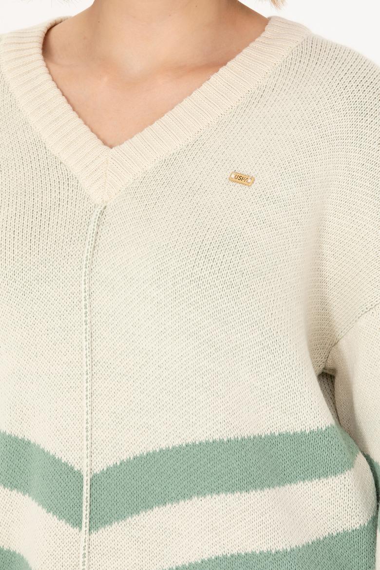 Kadın Krem V Yaka Kazak - 50272041008