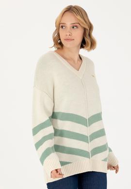 Kadın Krem V Yaka Kazak - 50272041008