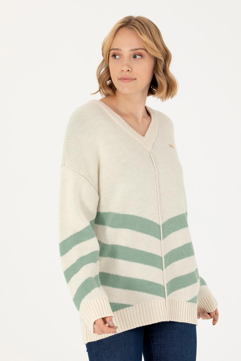 Kadın Krem V Yaka Kazak - 50272041008