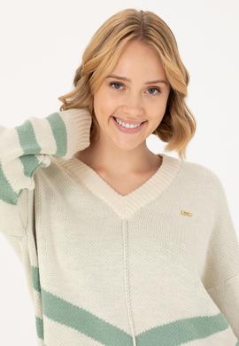 Kadın Krem V Yaka Kazak - 50272041008