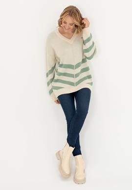 Kadın Krem V Yaka Kazak - 50272041008