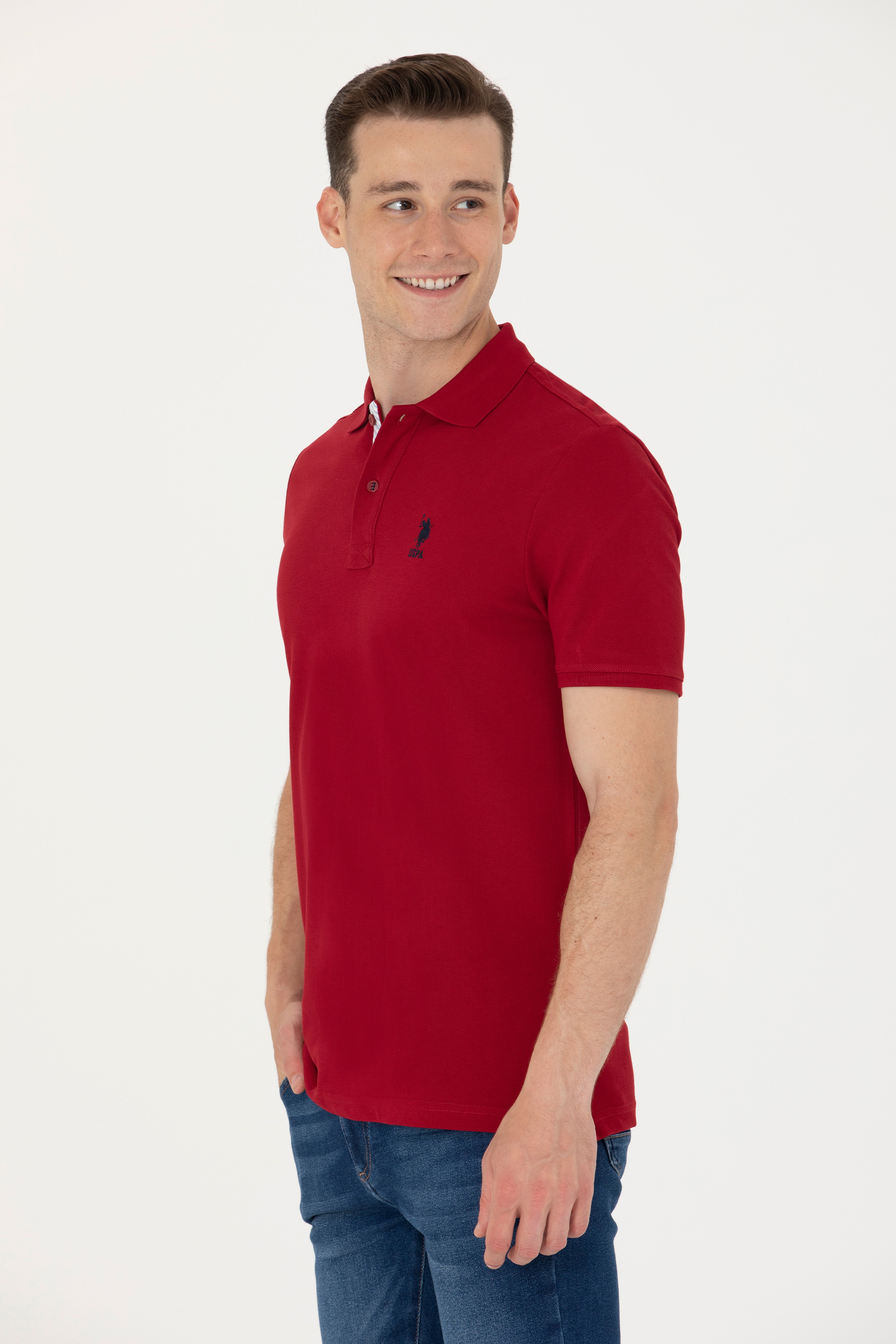 Erkek Bordo Polo Yaka Basic T-Shirt - Image 3