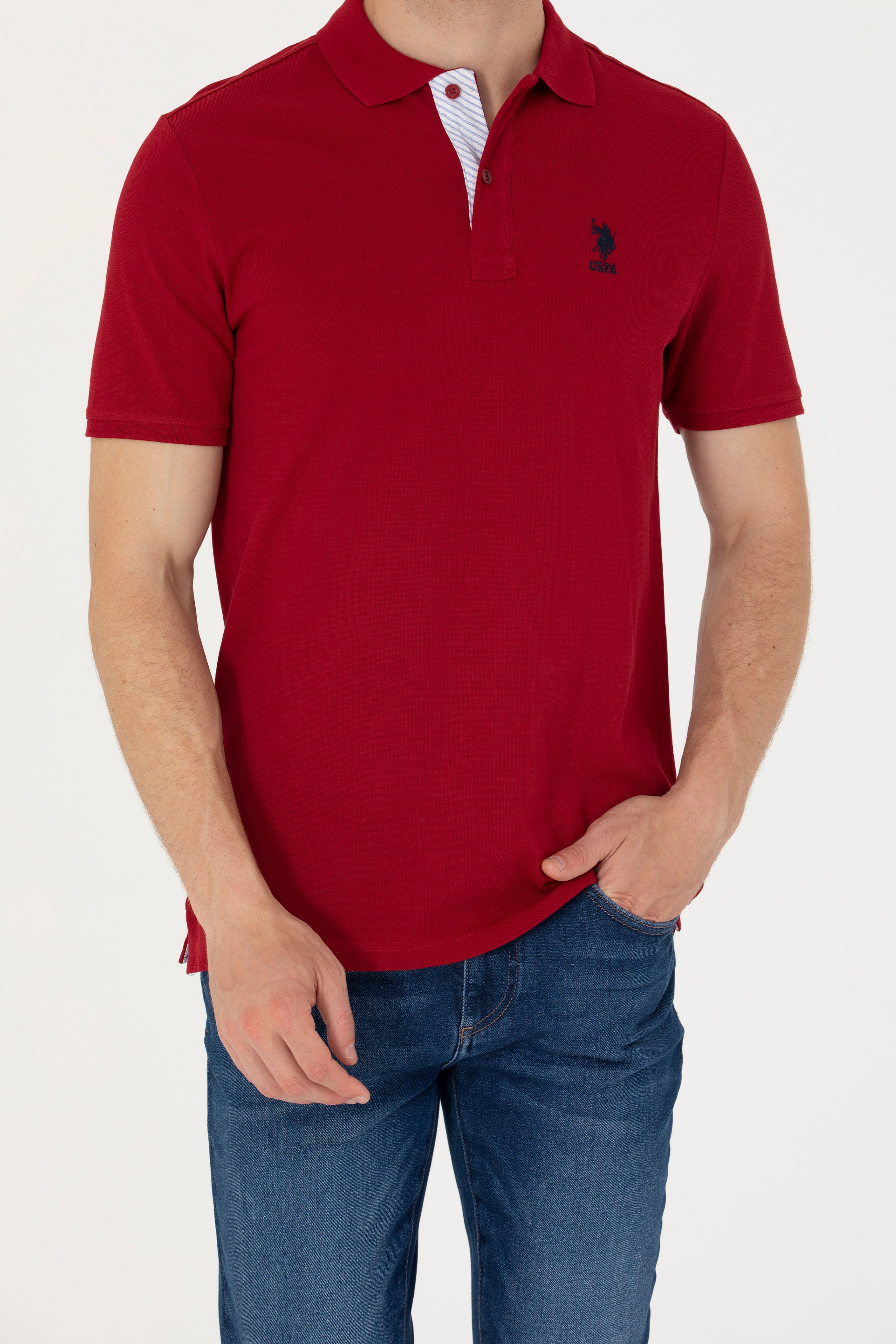 Erkek Bordo Polo Yaka Basic T-Shirt - Image 6