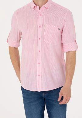 Erkek Pembe Çizgili Beyaz Gömlek - 50263330005