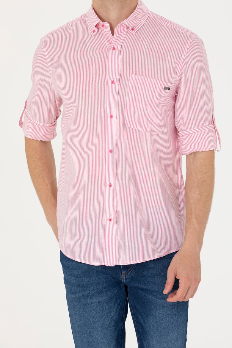 Erkek Pembe Çizgili Beyaz Gömlek - 50263330005