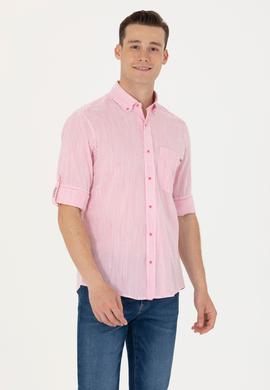 Erkek Pembe Çizgili Beyaz Gömlek - 50263330005