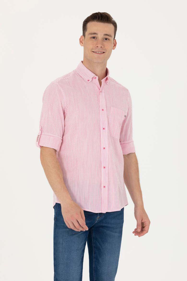 Erkek Pembe Çizgili Beyaz Gömlek - 50263330005