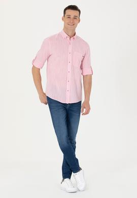 Erkek Pembe Çizgili Beyaz Gömlek - 50263330005