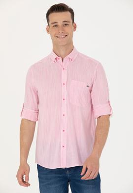 Erkek Pembe Çizgili Beyaz Gömlek - 50263330005