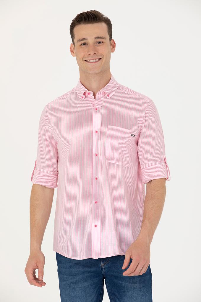 Erkek Pembe Çizgili Beyaz Gömlek