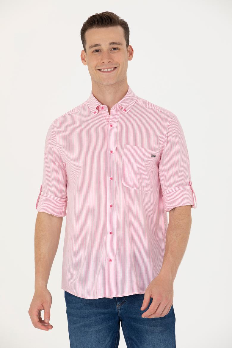 Erkek Pembe Çizgili Beyaz Gömlek
