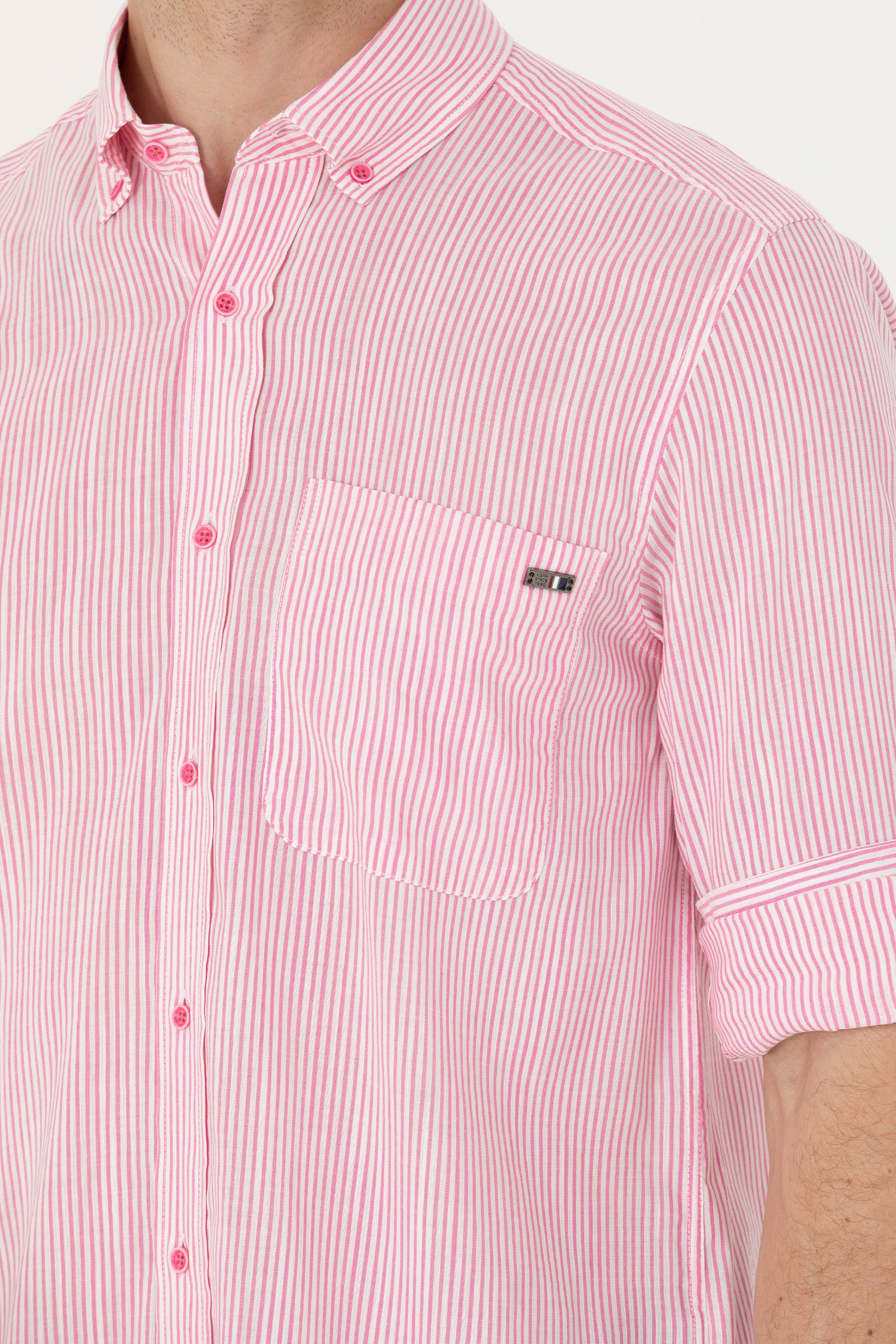 Erkek Pembe Çizgili Beyaz Gömlek - Image 7