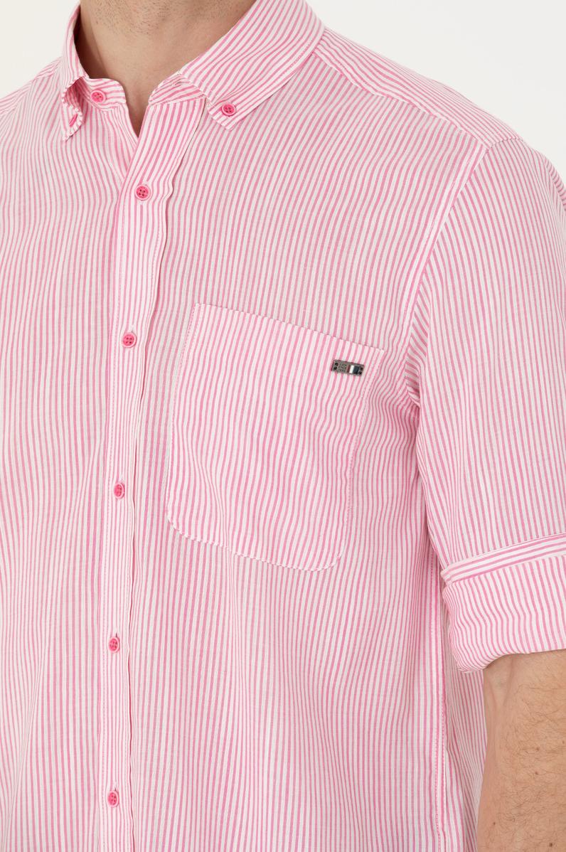 Erkek Pembe Çizgili Beyaz Gömlek