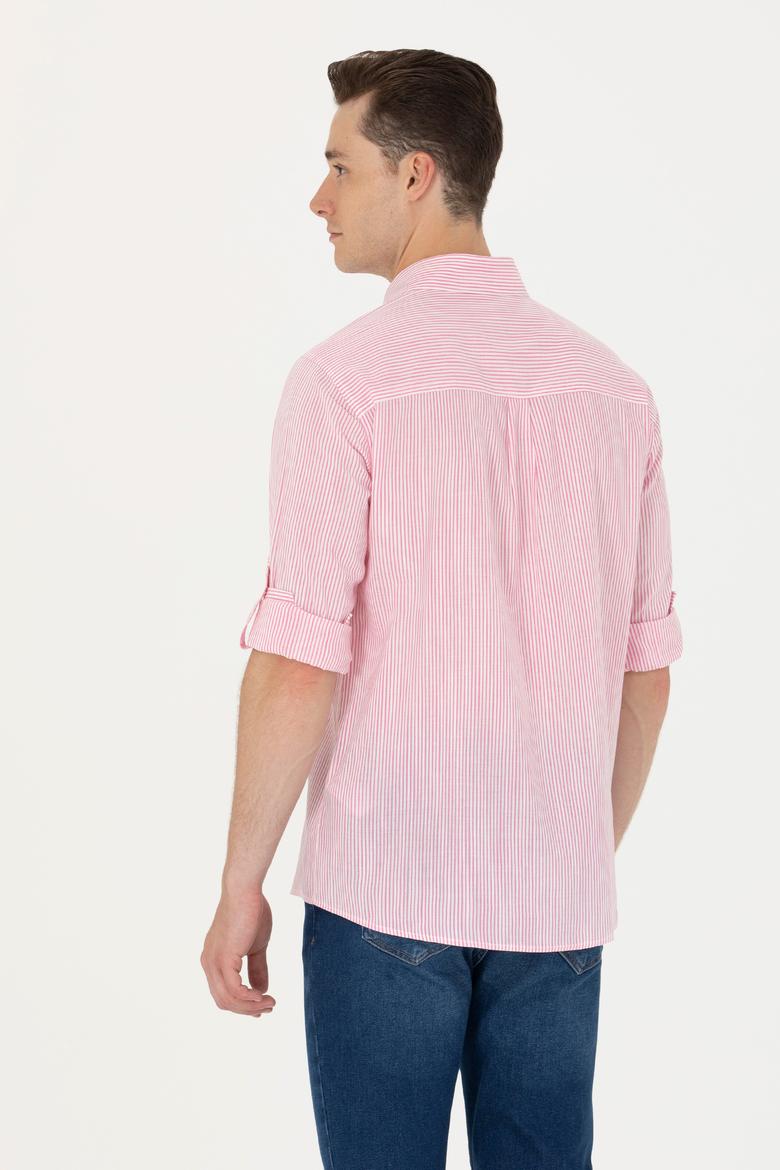 Erkek Pembe Çizgili Beyaz Gömlek - 50263330005