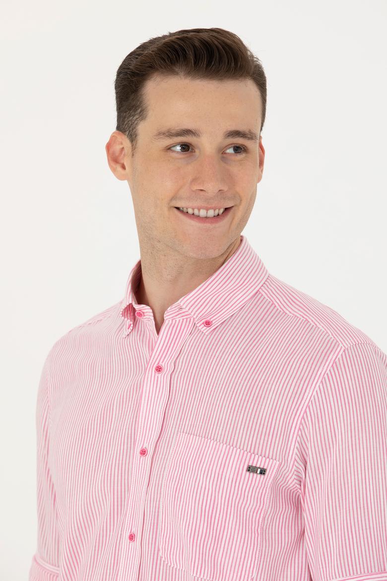 Erkek Pembe Çizgili Beyaz Gömlek - 50263330005