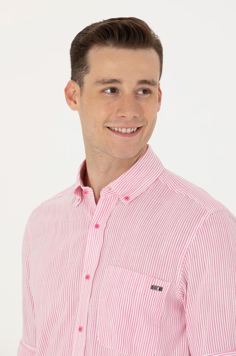 Erkek Pembe Çizgili Beyaz Gömlek