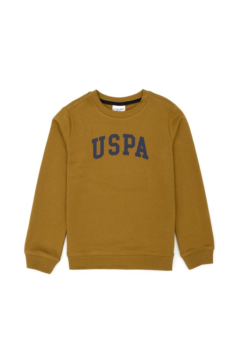 Çocuk Açık Haki Basic Bisiklet Yaka Sweatshirt