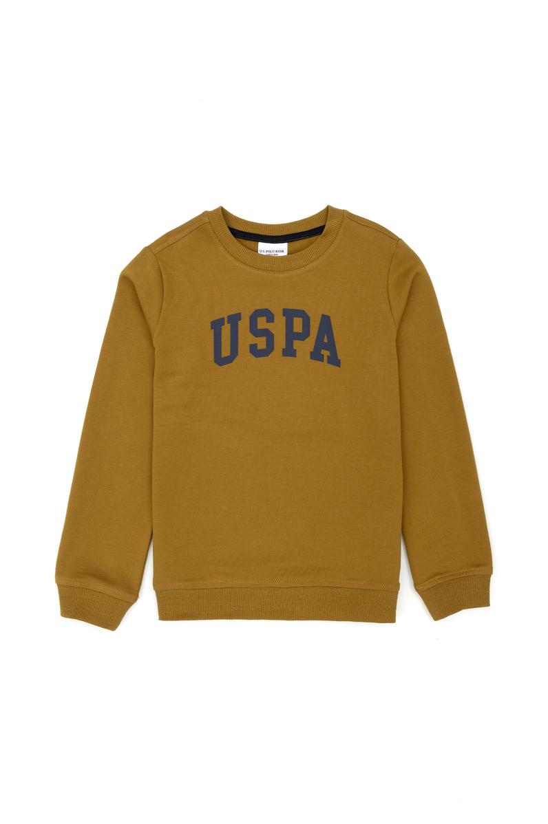 Çocuk Açık Haki Basic Bisiklet Yaka Sweatshirt