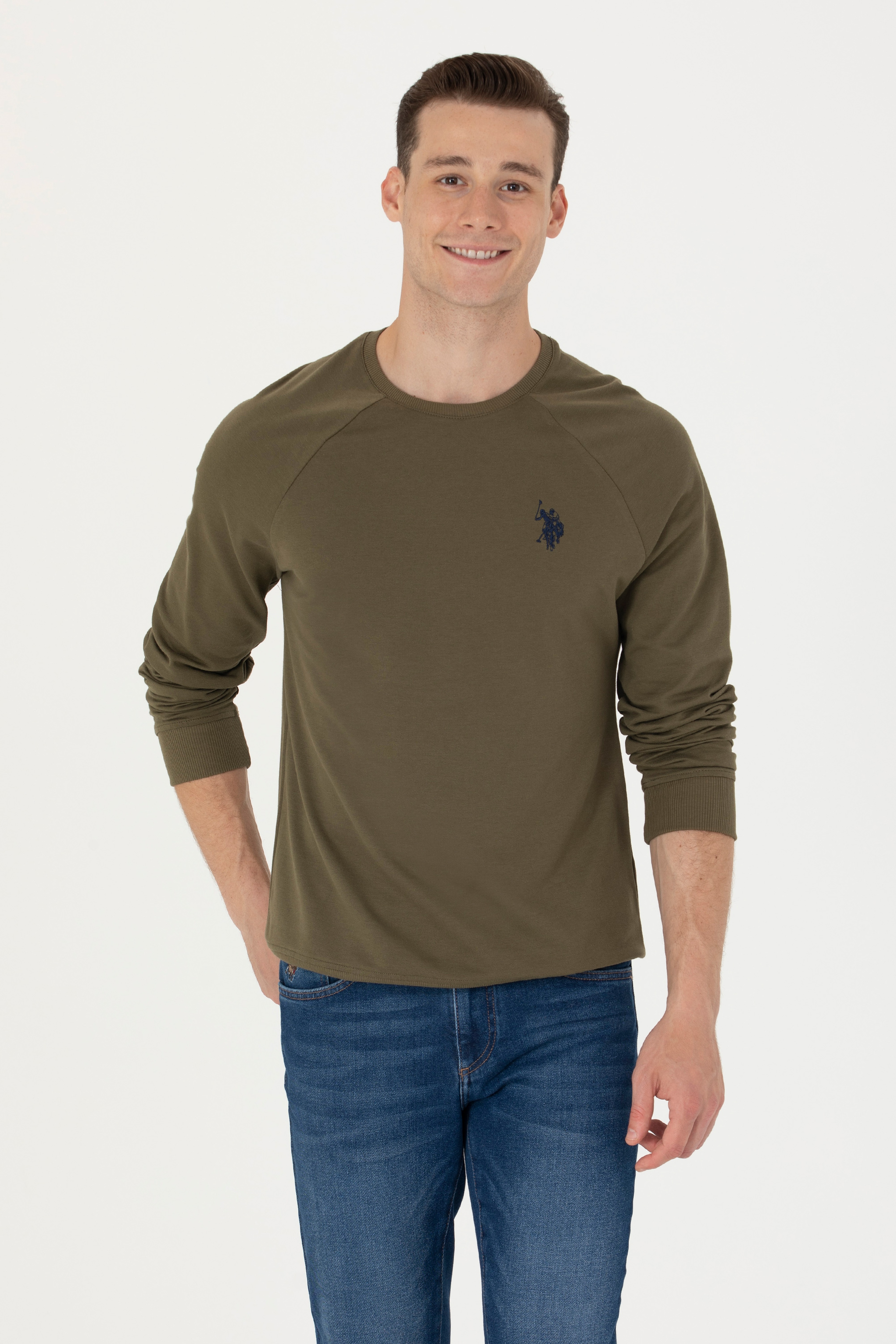 Erkek Haki Basic Sweatshirt - Image 3