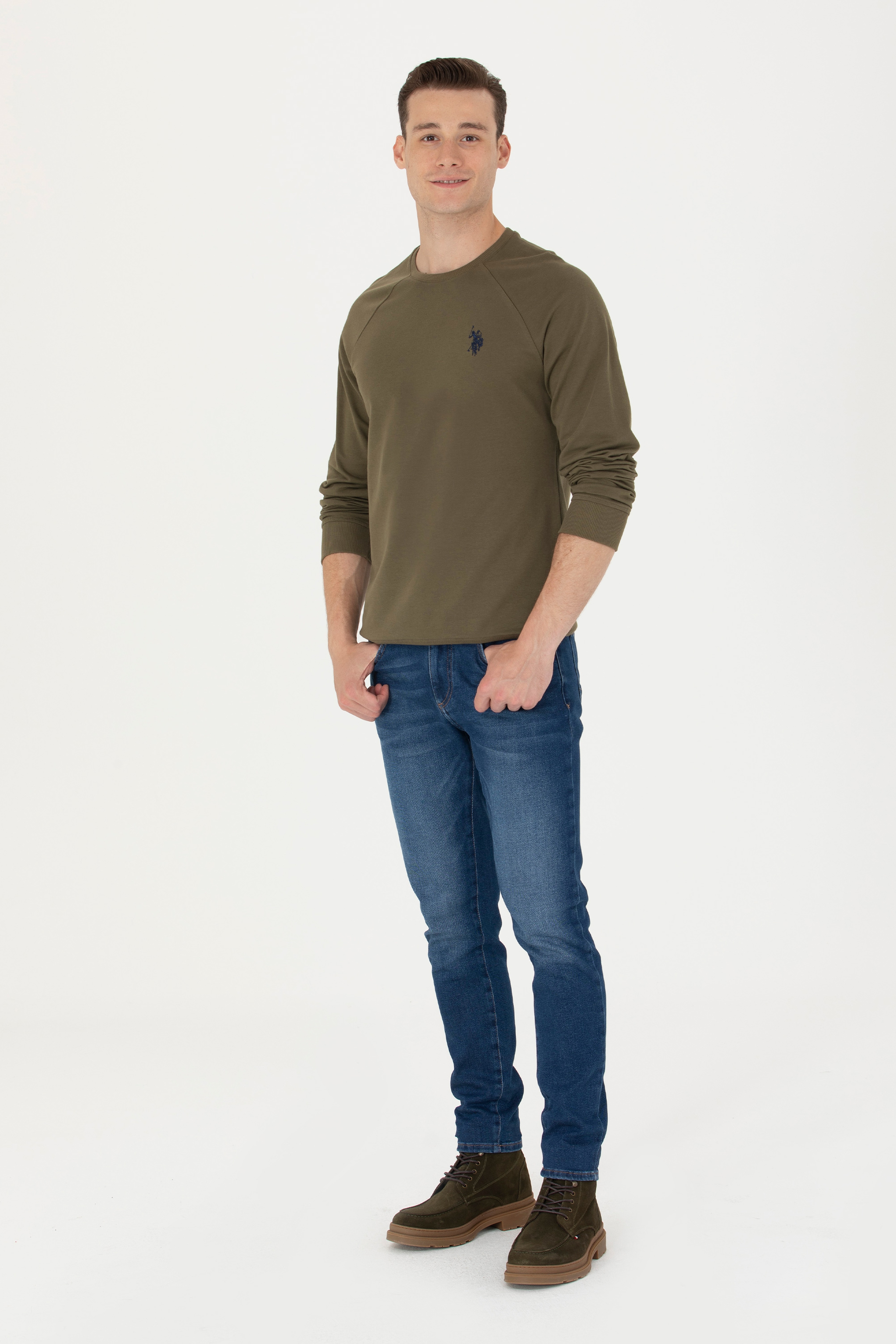 Erkek Haki Basic Sweatshirt - Image 4